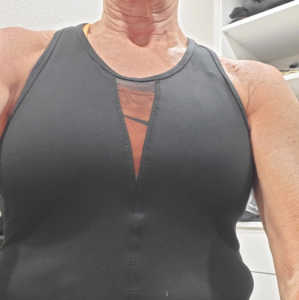 Zyia razorback with sheer v cutout